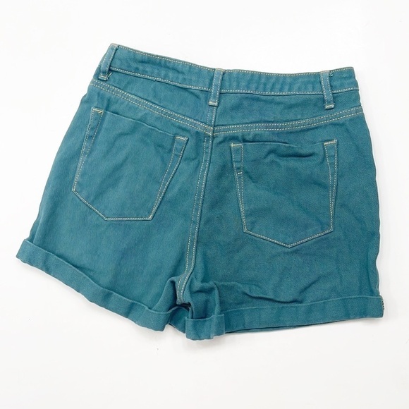 SHEIN green high waisted cuffed denim shorts - Picture 2 of 5